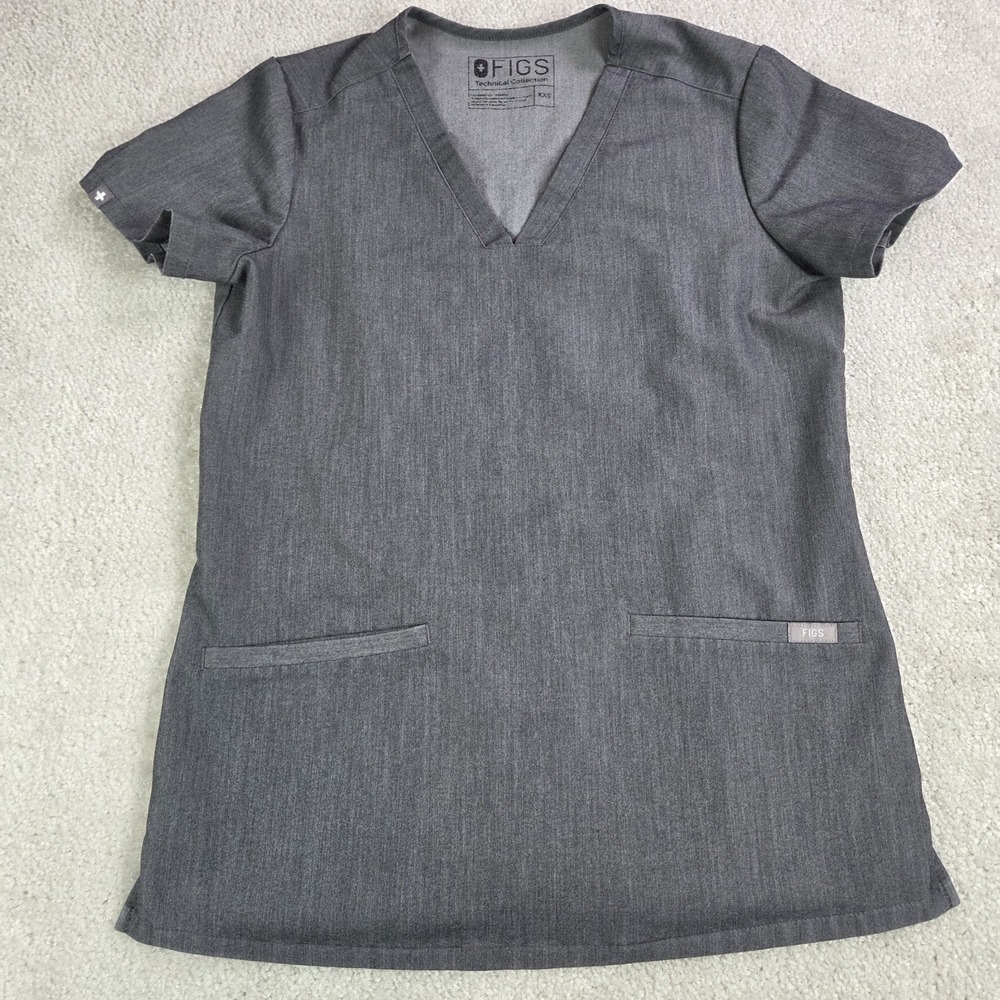 Figs Casma Three Pocket Scrub Top Women's Sz XXS‎ Gray Medical Vet Dental